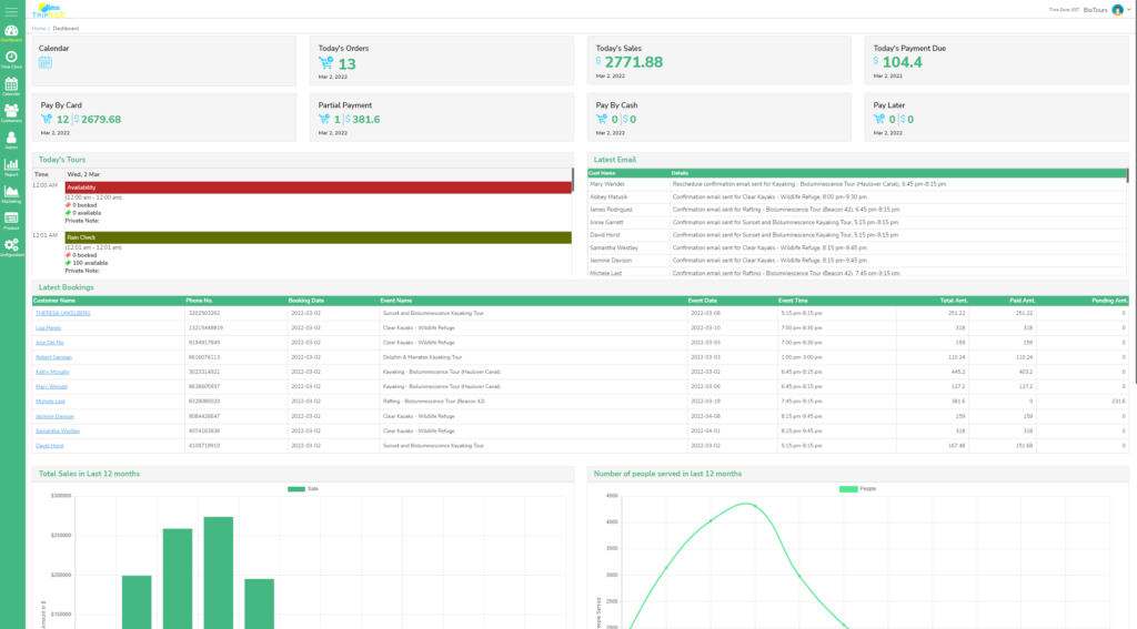 Dashboard Tripkee Tour Booking Engine